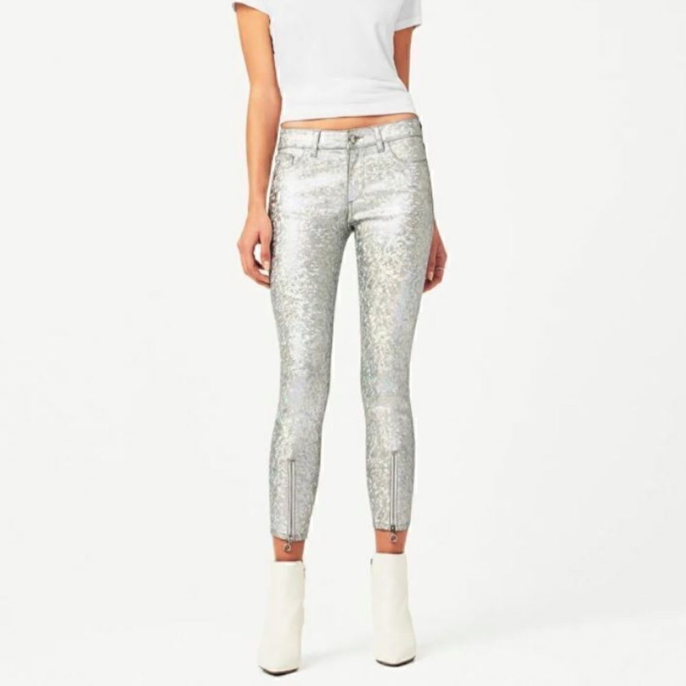 DL1961 Florence Instasculpt Cropped Silver Metal Jeans Women’s Size 30 Festival